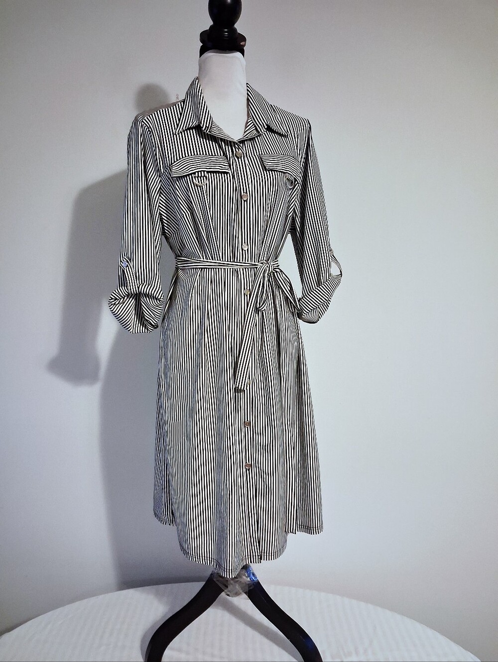 Black And White Striped Button Front Dress Size 1X